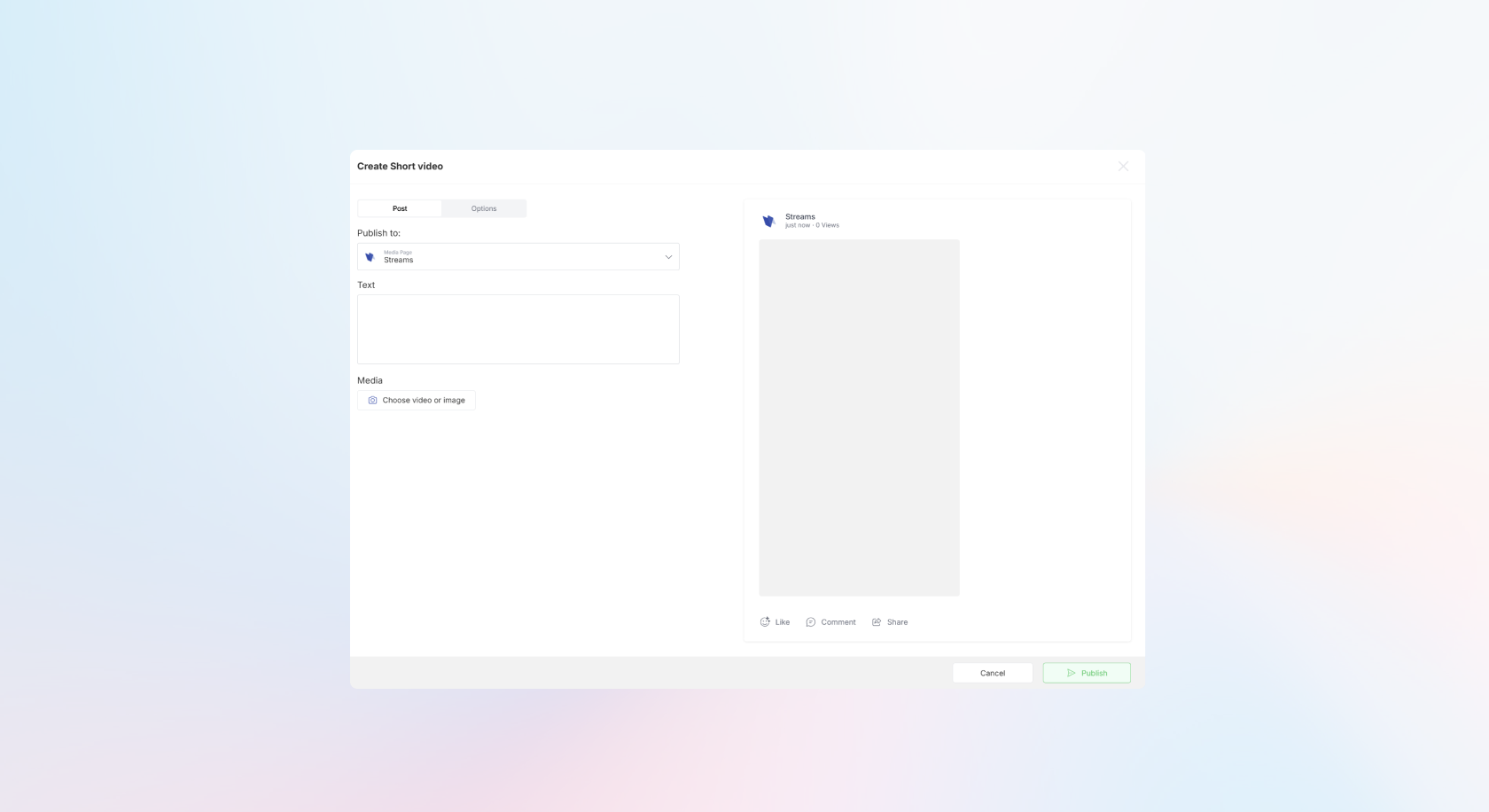 Screenshot of the Create Short Video Dialogue