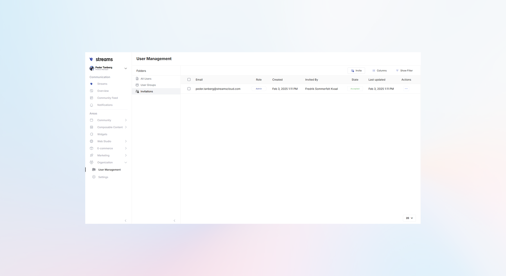Screenshot of the Invite Screen