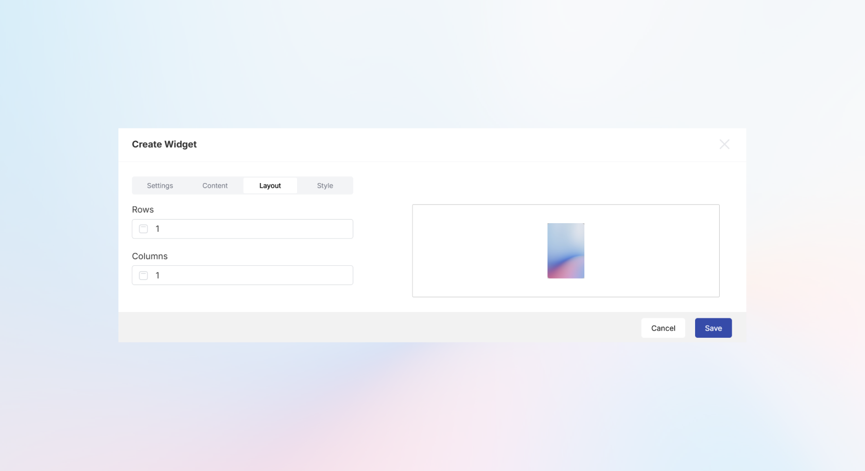 Screenshot of the Widget Dialogue